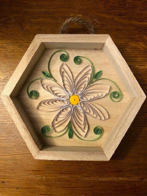 White Flower - Paper Quilling - Wooden Frame
